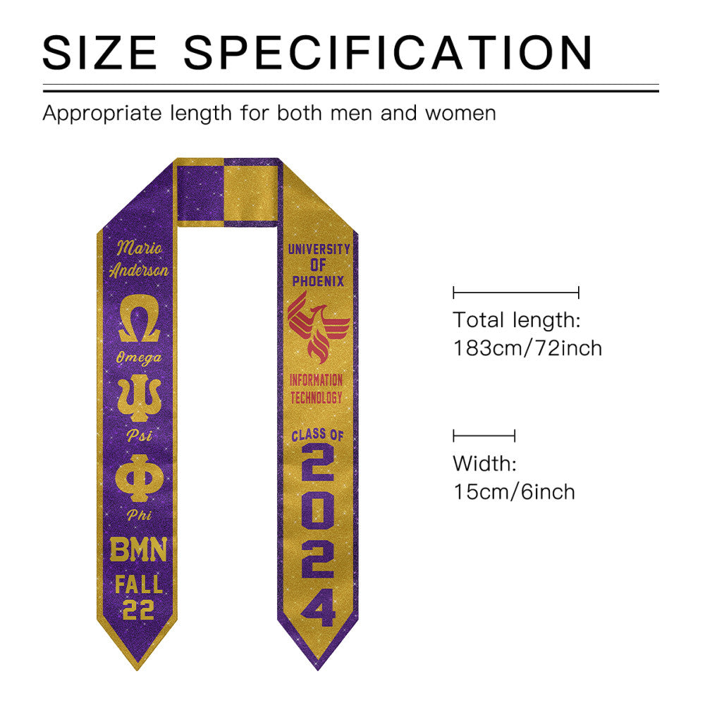 (Custom) Omega Psi Phi Fraternity Two-Toned Glitter Graduation Stole