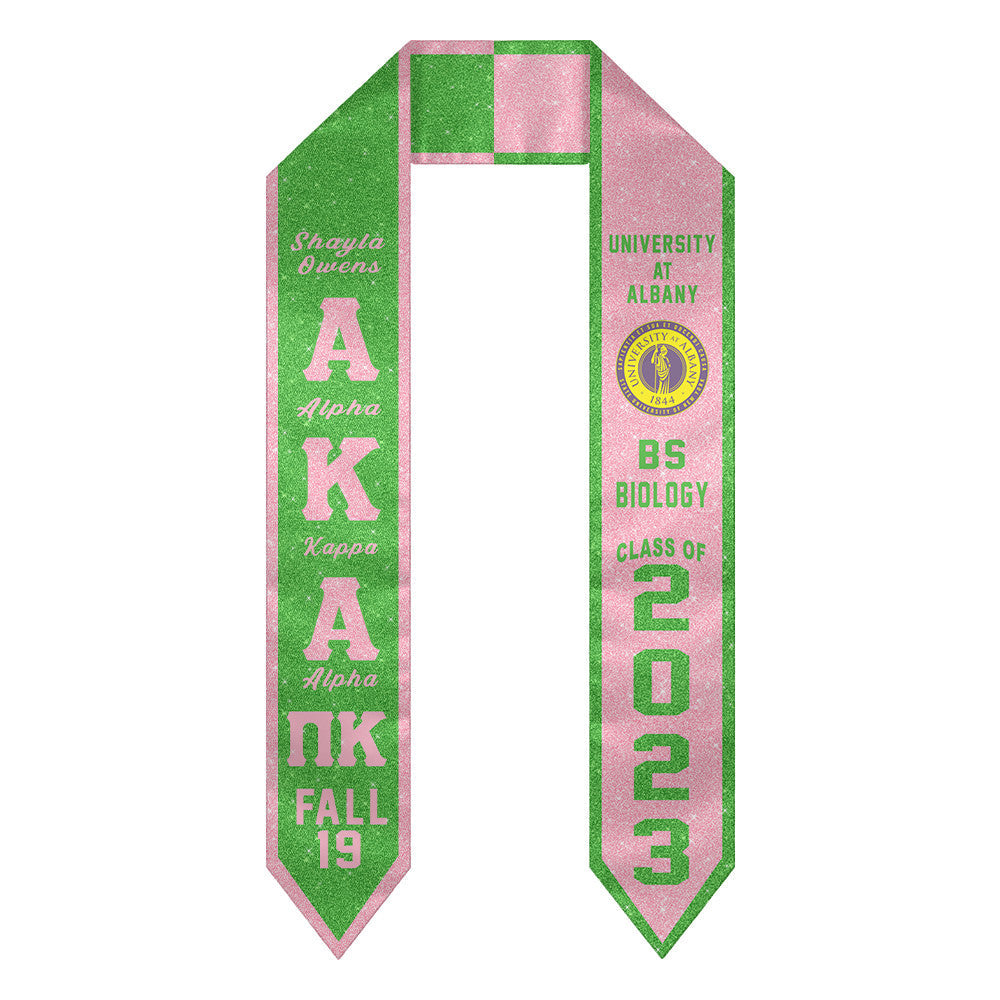 (Custom) Alpha Kappa Alpha Sorority Two-Toned Glitter Graduation Stole