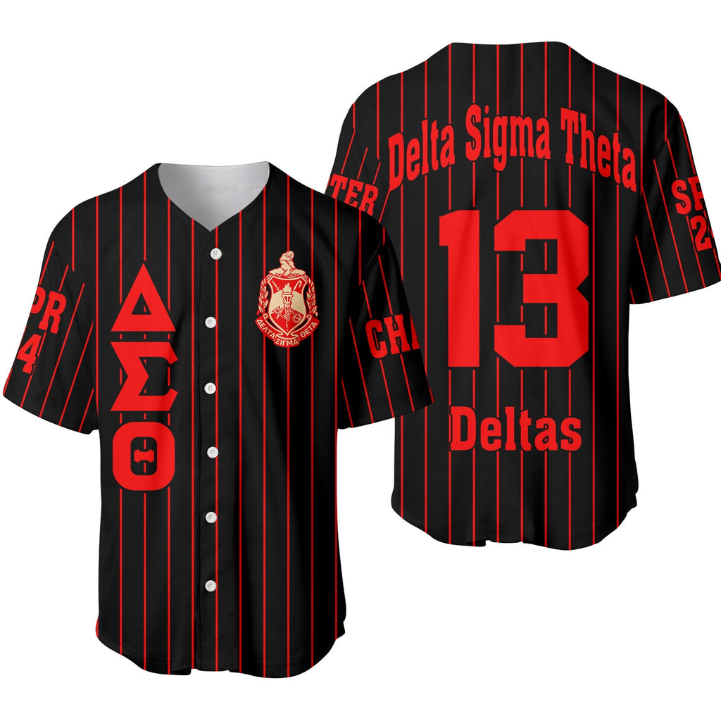Africa Zone Clothing - (Custom) Delta Sigma Theta Sorority (White) Pin Striped Baseball Jersey A31