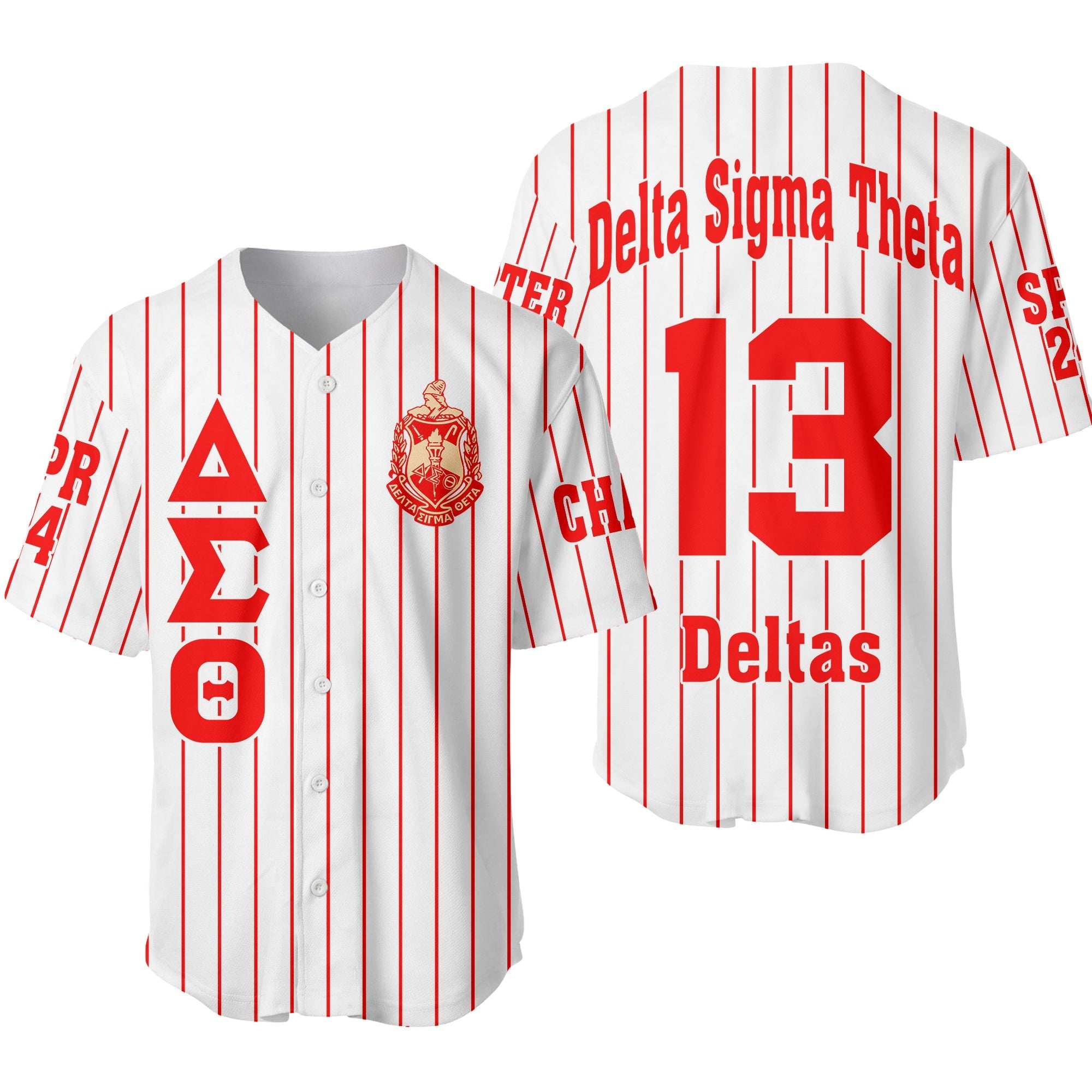 Africa Zone Clothing - (Custom) Delta Sigma Theta Sorority Pin Striped Baseball Jersey A31