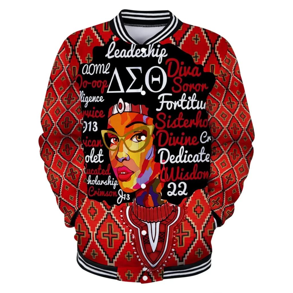 Africa Zone Jacket - Delta Sigma Theta Afro Girl Dashiki Baseball Jacket J5