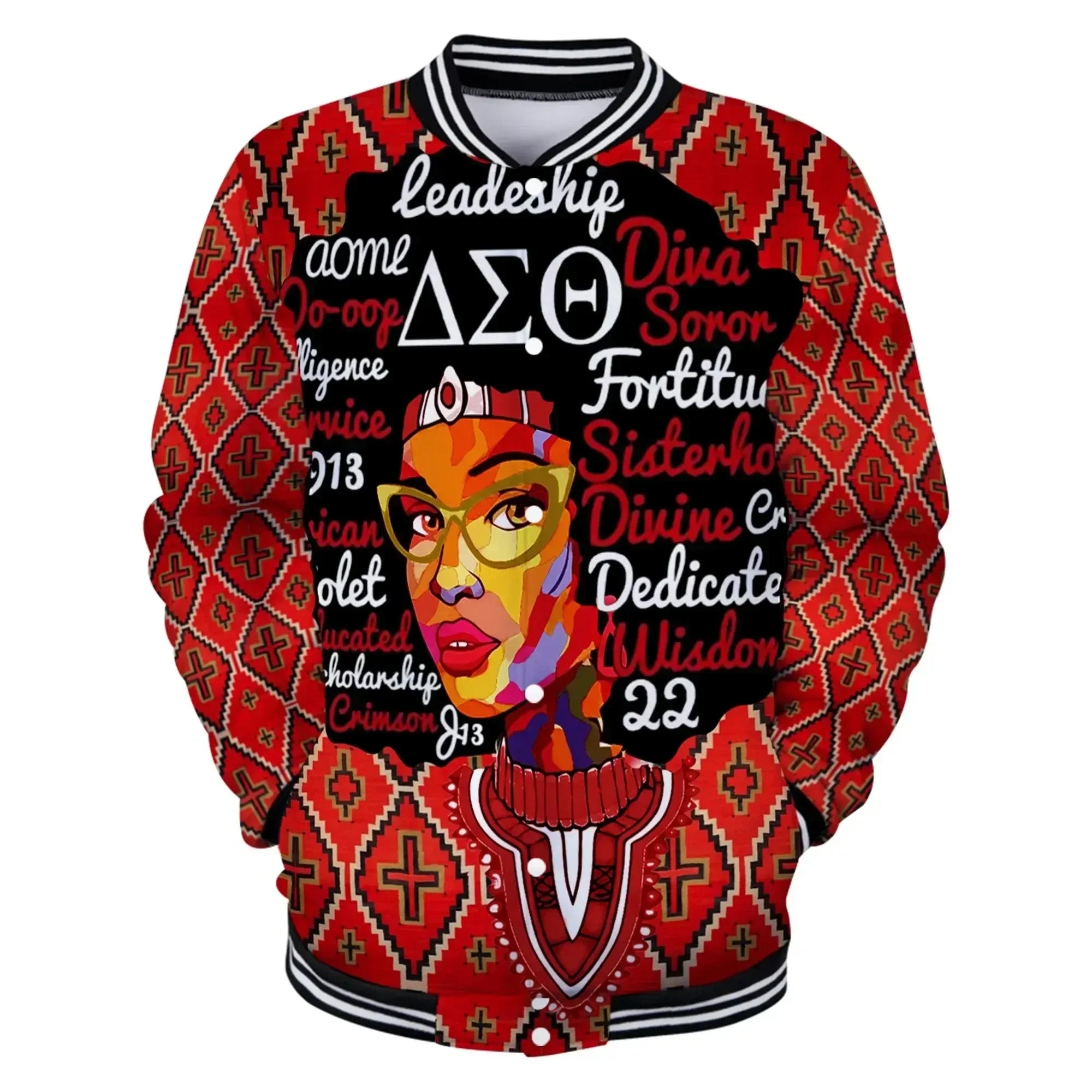 Africa Zone Jacket - Delta Sigma Theta Afro Girl Dashiki Baseball Jacket J5