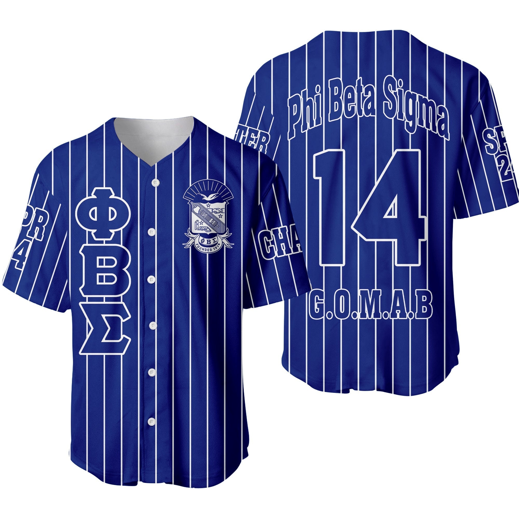 Africazone Clothing - (Custom) Phi Beta Sigma Fraternity (White) Pin Striped Baseball Jersey A31