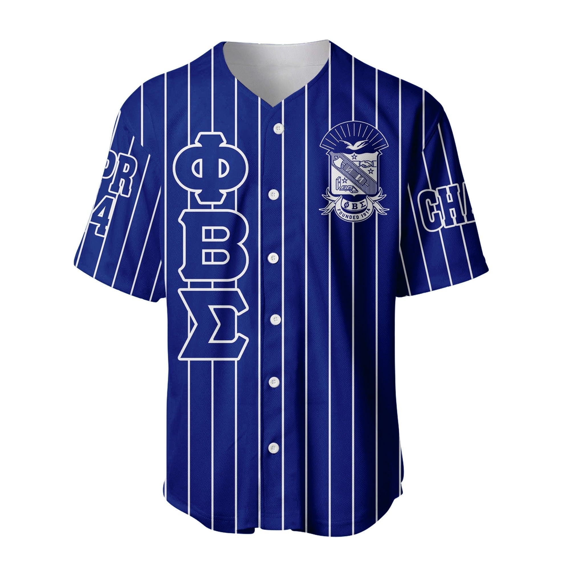 Africazone Clothing - (Custom) Phi Beta Sigma Fraternity (White) Pin Striped Baseball Jersey A31