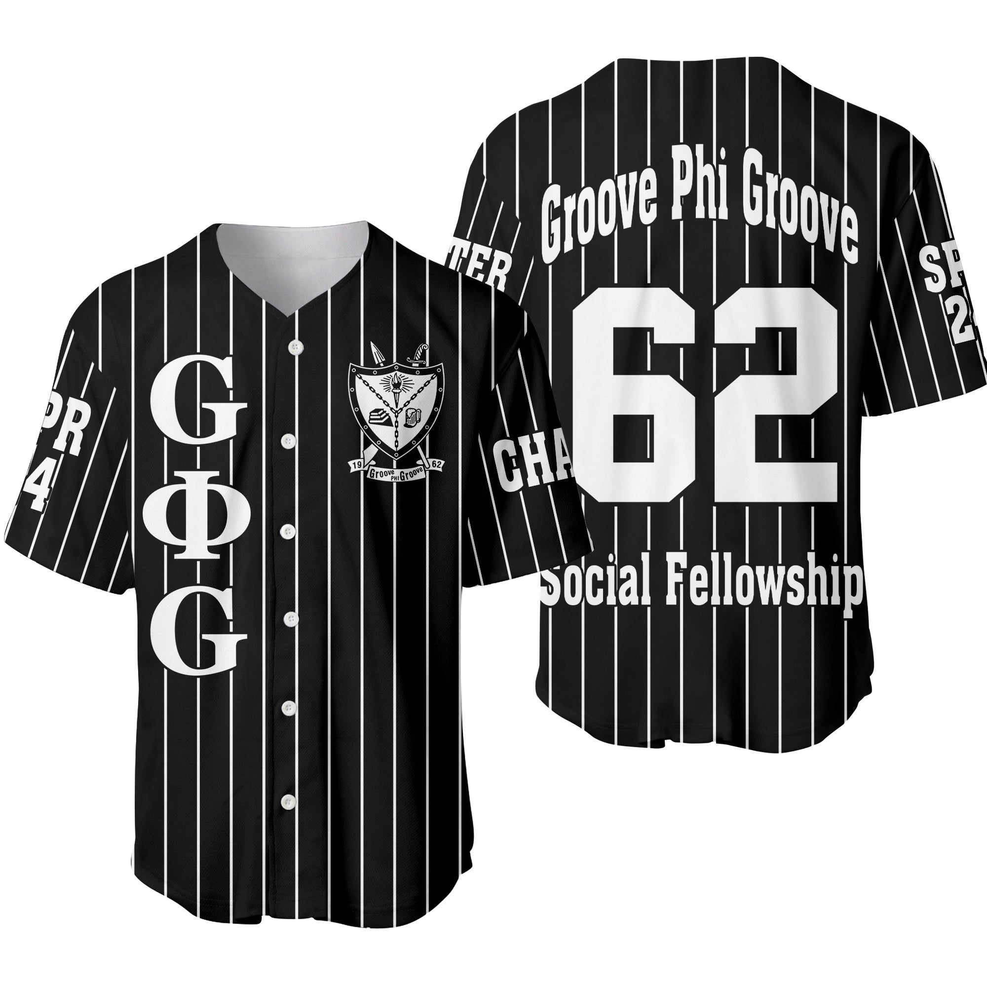 Africazone Clothing - (Custom) Groove Phi Groove Social Fellowship Pin Striped Baseball Jersey A31