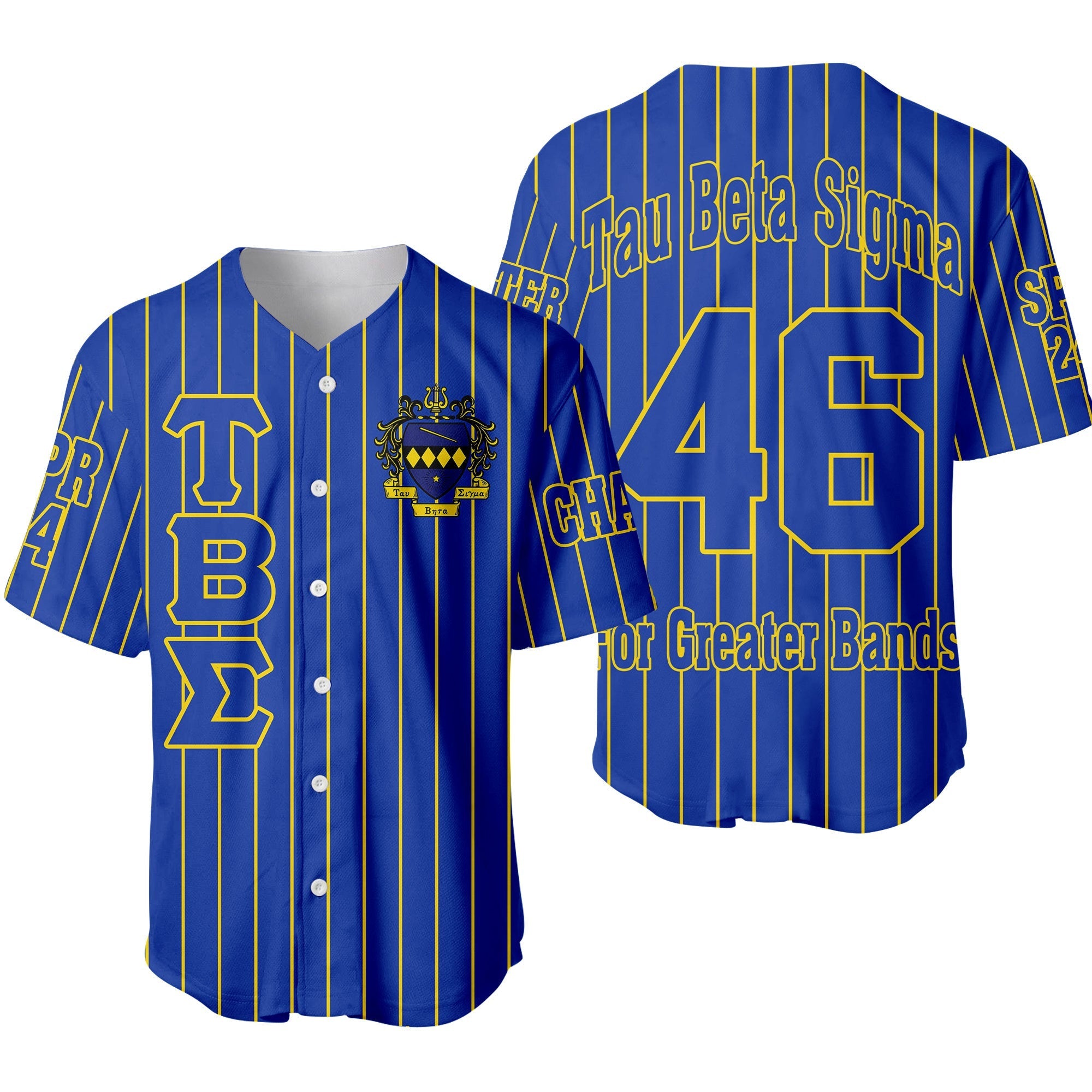 Africazone Clothing - (Custom) Tau Beta Sigma Band Sorority (White) Pin Striped Baseball Jersey A31