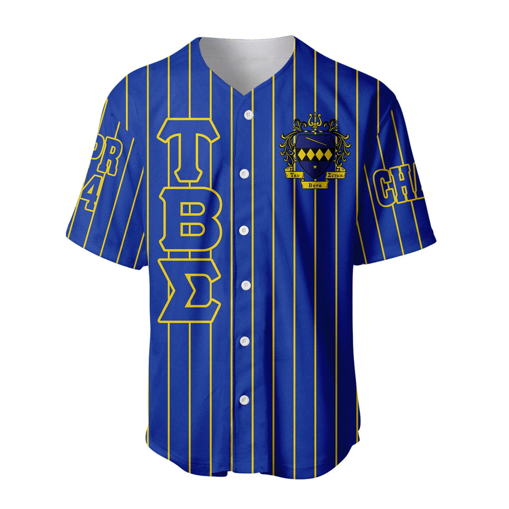 Africazone Clothing - (Custom) Tau Beta Sigma Band Sorority (White) Pin Striped Baseball Jersey A31