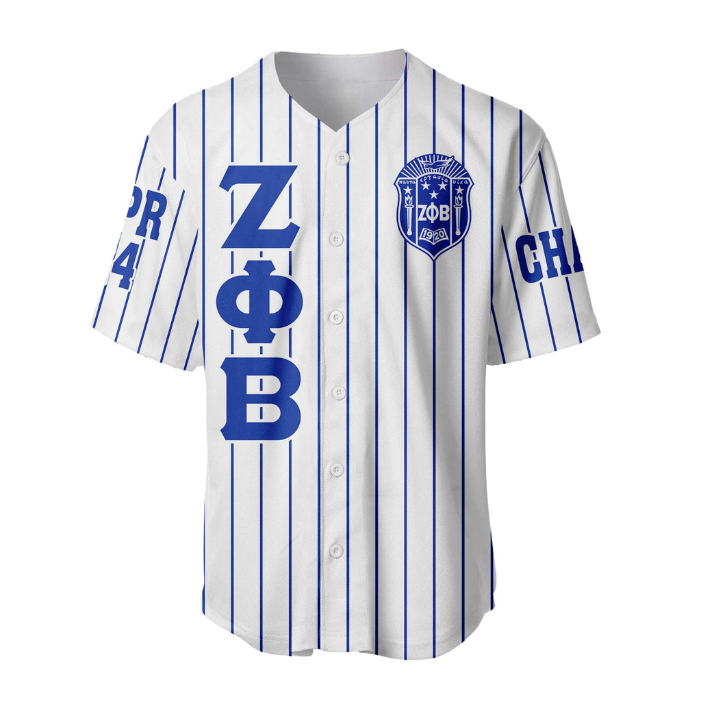 Africazone Clothing - (Custom) Zeta Phi Beta Sorority (White) Pin Striped Baseball Jersey A31