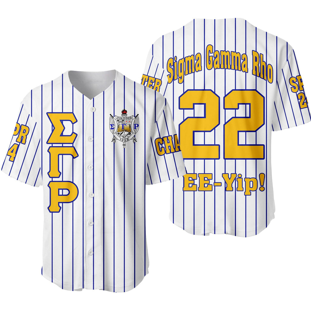 Africazone Clothing - (Custom) Sigma Gamma Rho Sorority (White) Pin Striped Baseball Jersey A31