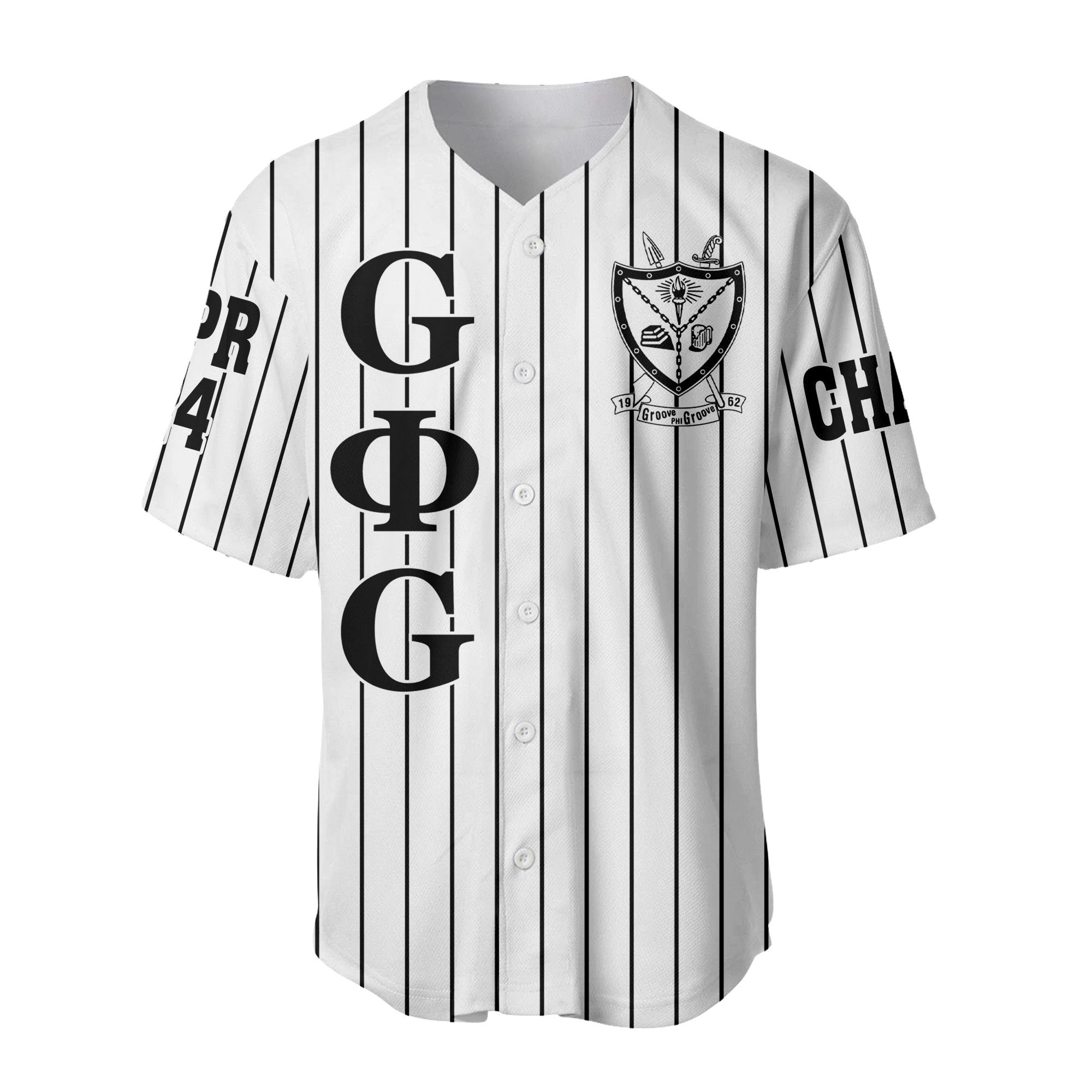 Africazone Clothing - (Custom) Groove Phi Groove Social Fellowship (White) Pin Striped Baseball Jersey A31