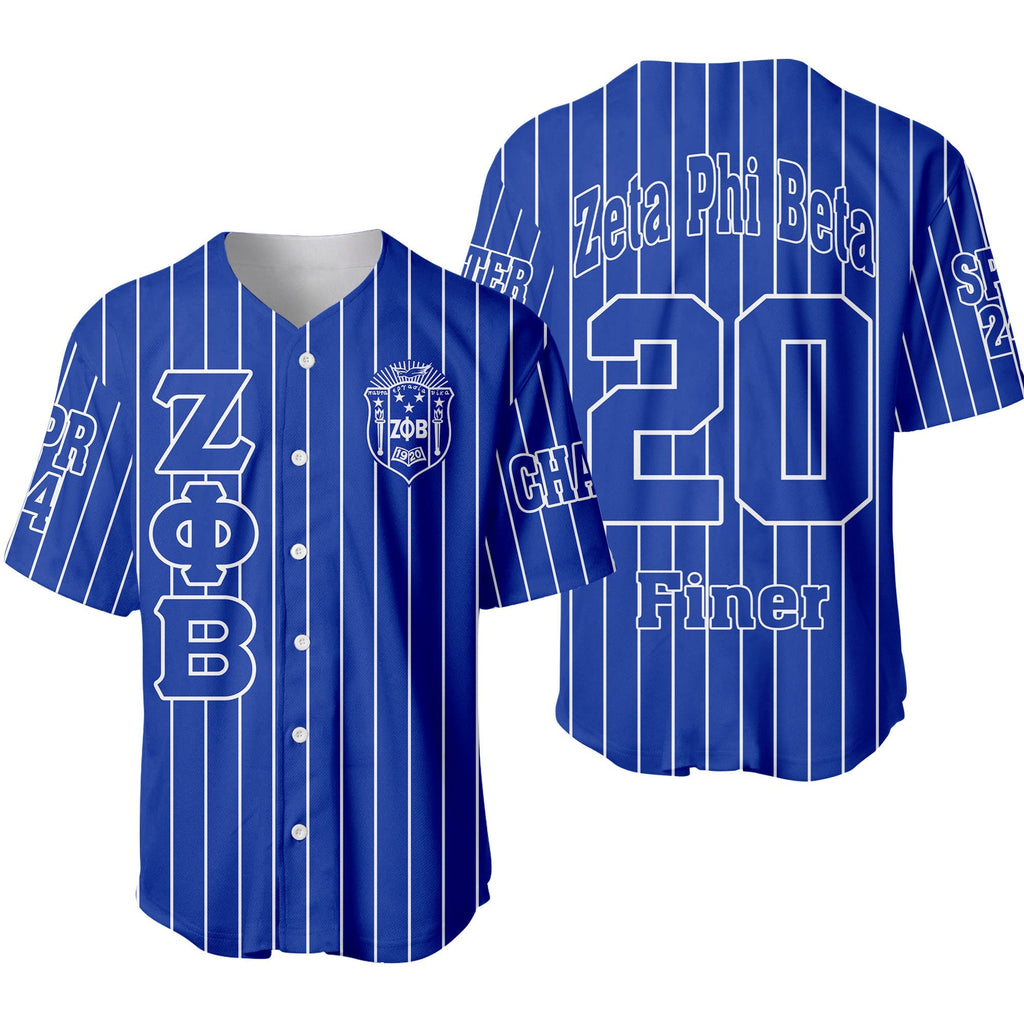 Africazone Clothing - (Custom) Zeta Phi Beta Sorority Pin Striped Baseball Jersey A31