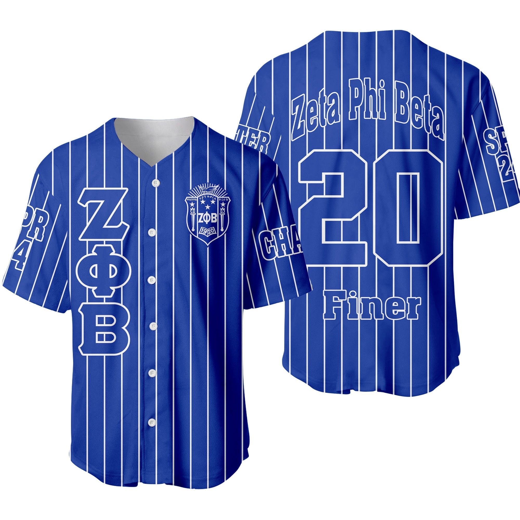 (Personalized) ZPhiB 1920 Sisterhood Pin Striped Baseball Jersey
