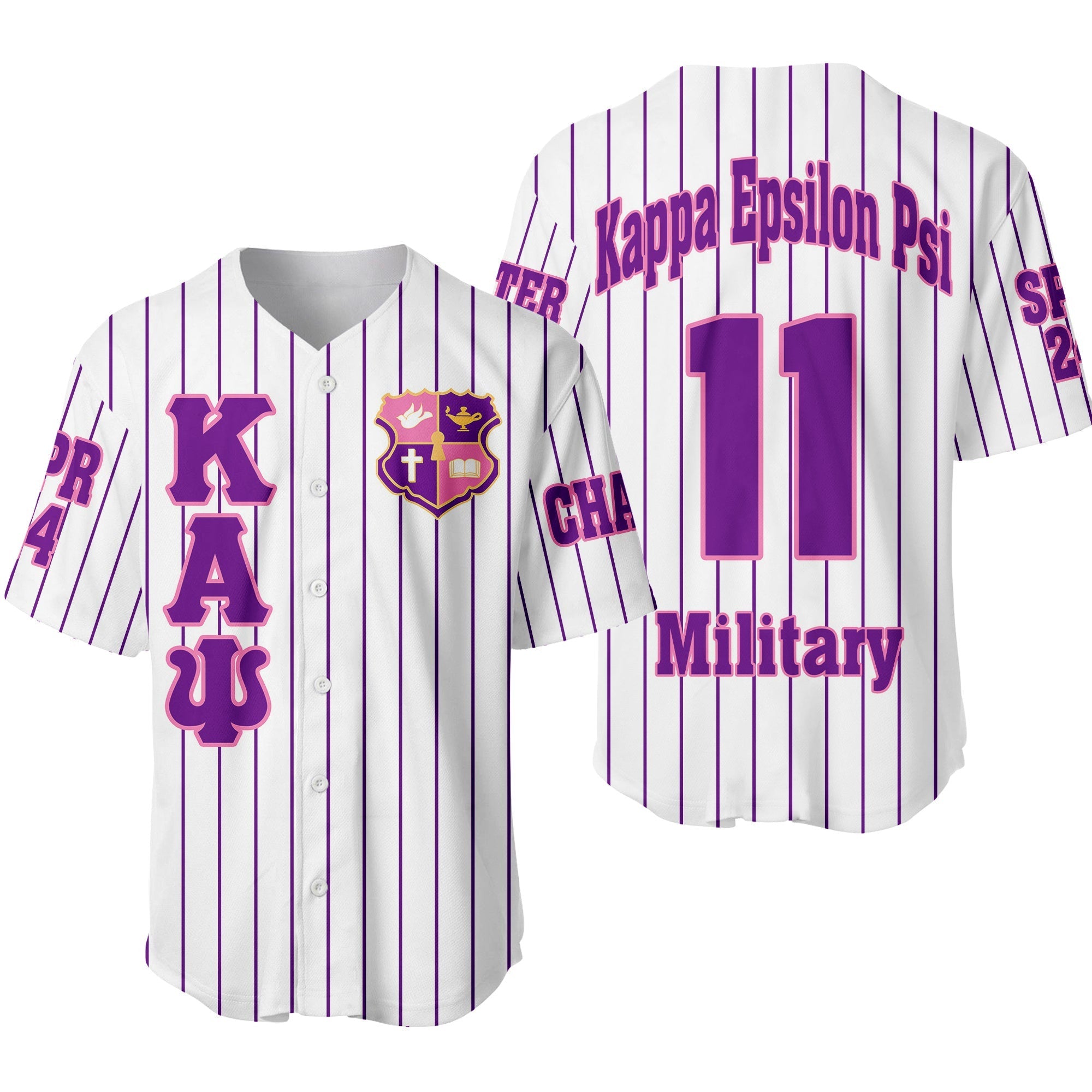 Africazone Clothing - (Custom) KEP Military Sorority (White) Pin Striped Baseball Jersey A31