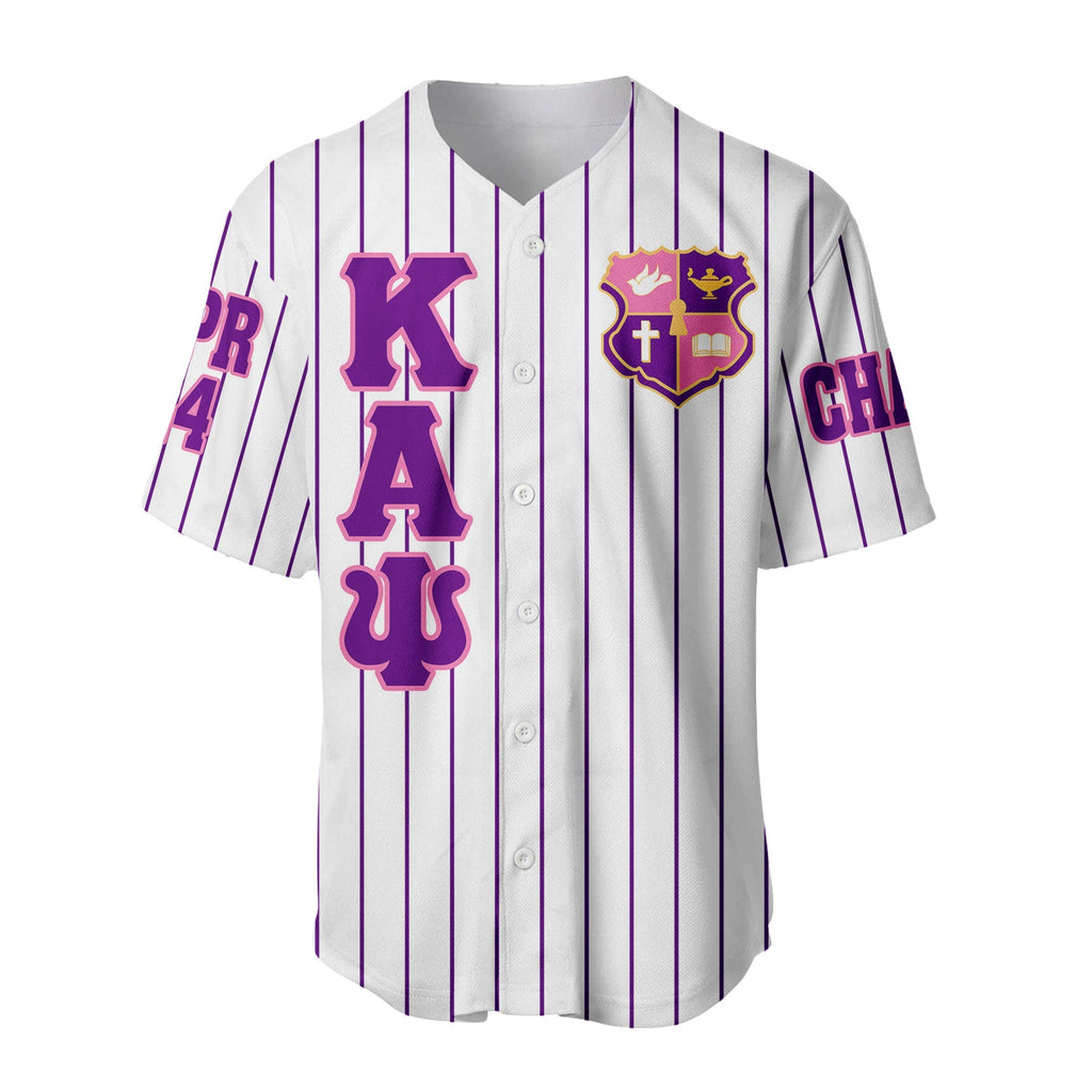 Africazone Clothing - (Custom) KEP Military Sorority (White) Pin Striped Baseball Jersey A31
