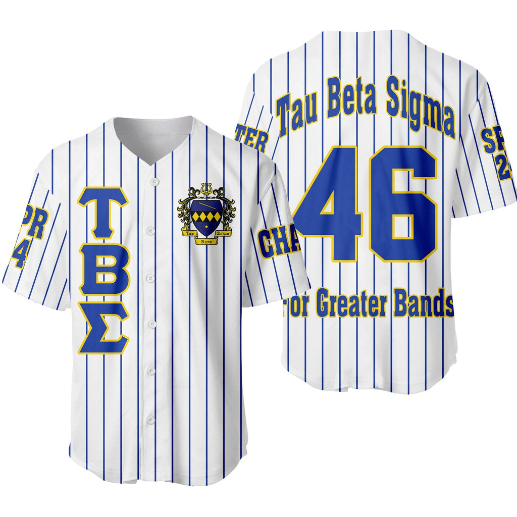Africazone Clothing - (Custom) Tau Beta Sigma Band Sorority Pin Striped Baseball Jersey A31