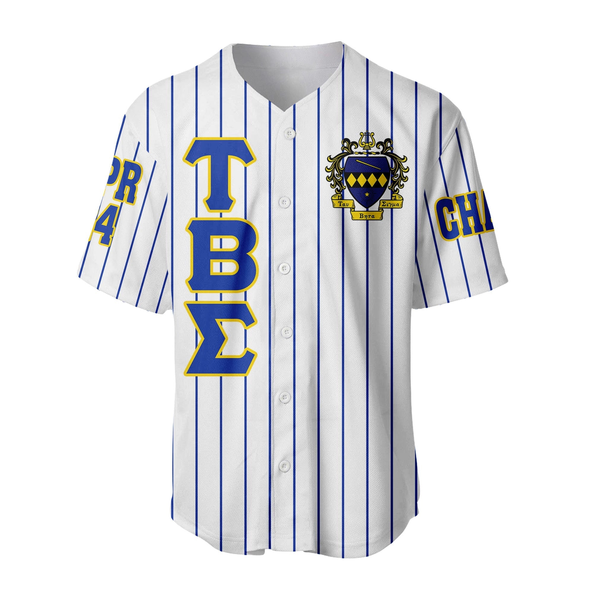 Africazone Clothing - (Custom) Tau Beta Sigma Band Sorority Pin Striped Baseball Jersey A31