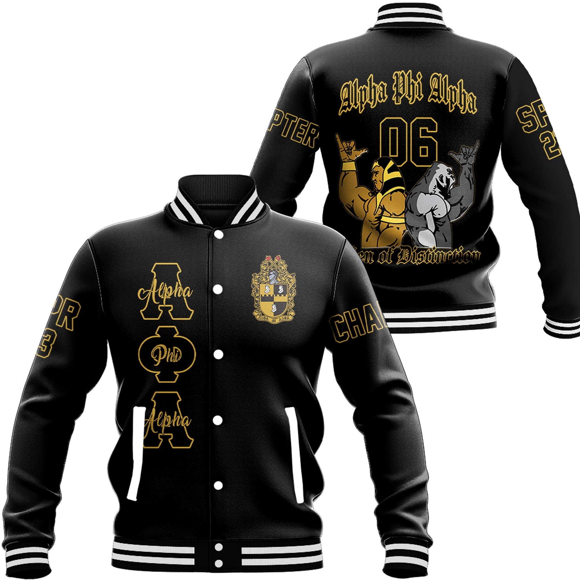Africa Zone Baseball Jackets - (Custom) Alpha Phi Alpha Hand Sign Fraternity A31 | Africazone