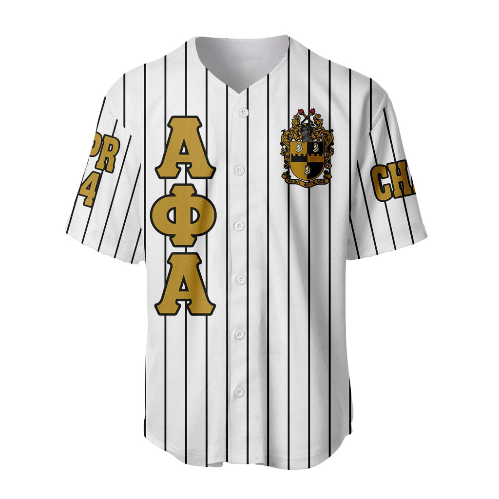 Africazone Clothing - (Custom) Alpha Phi Alpha Fraternity (White) Pin Striped Baseball Jersey A31 | Africazone