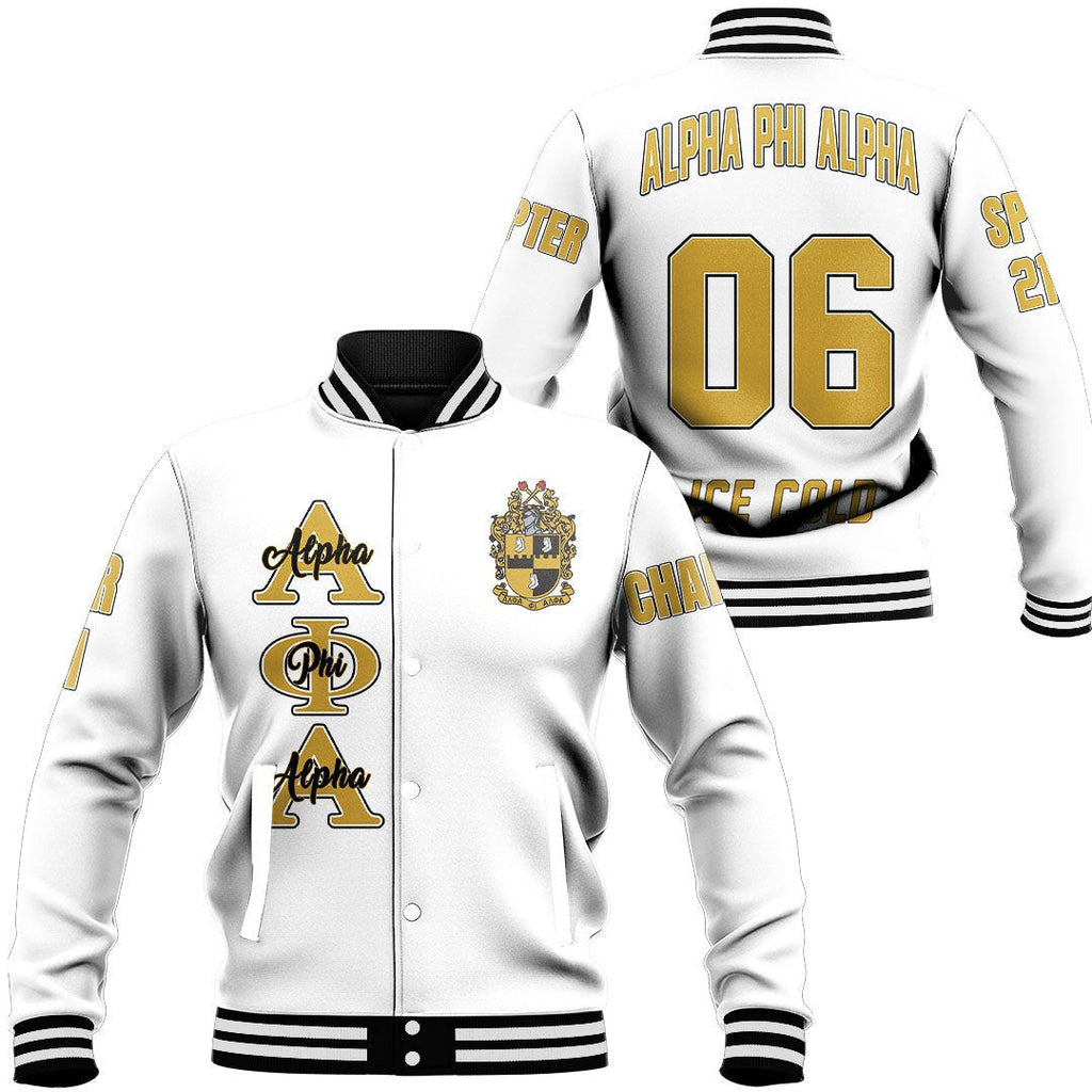 (Custom) Alpha Phi Alpha ( White ) Baseball Jackets A31 | Africazone