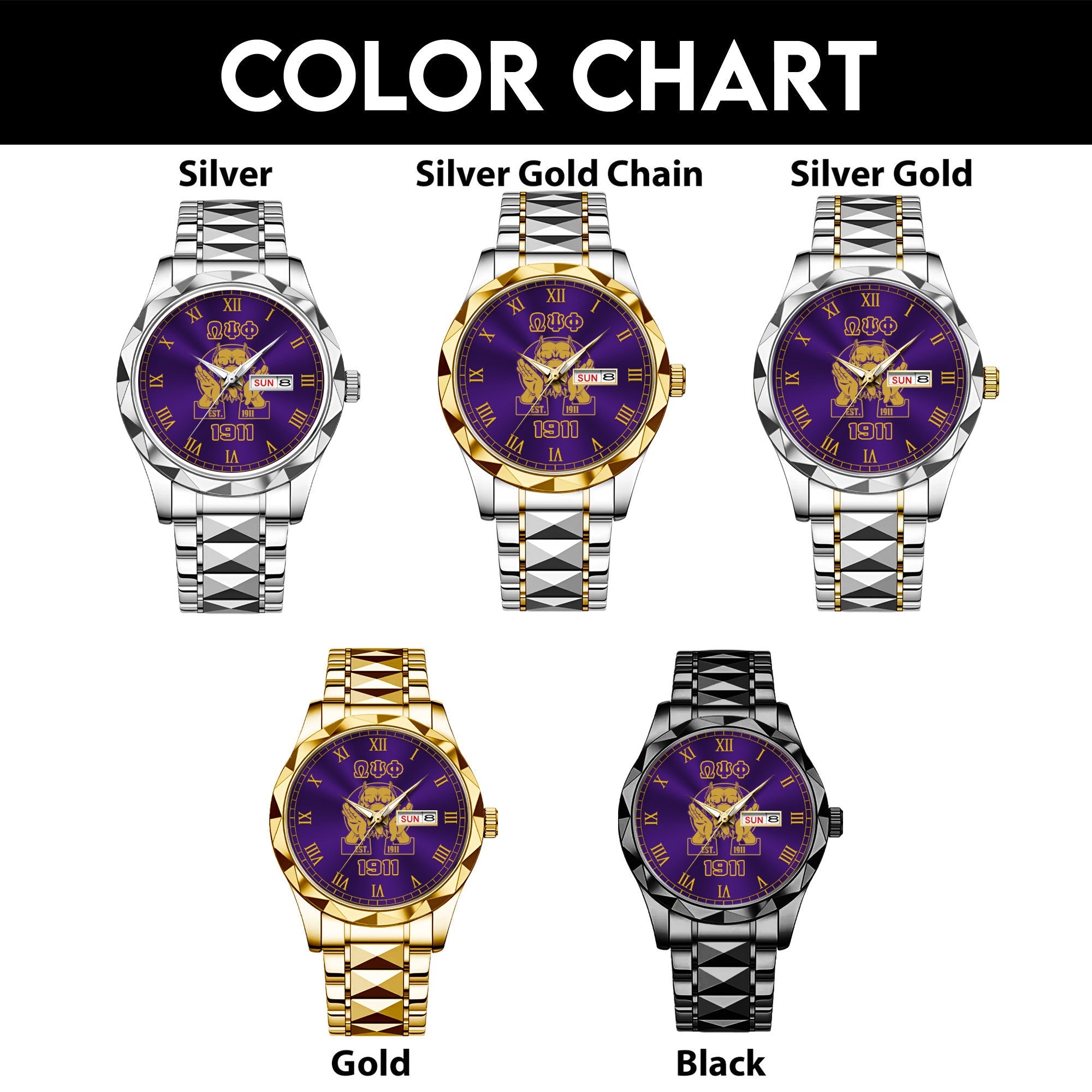 Greeklife Accessories - Omega Psi Phi Fraternity Bulldog Alloy Luxury Quartz Watch A31