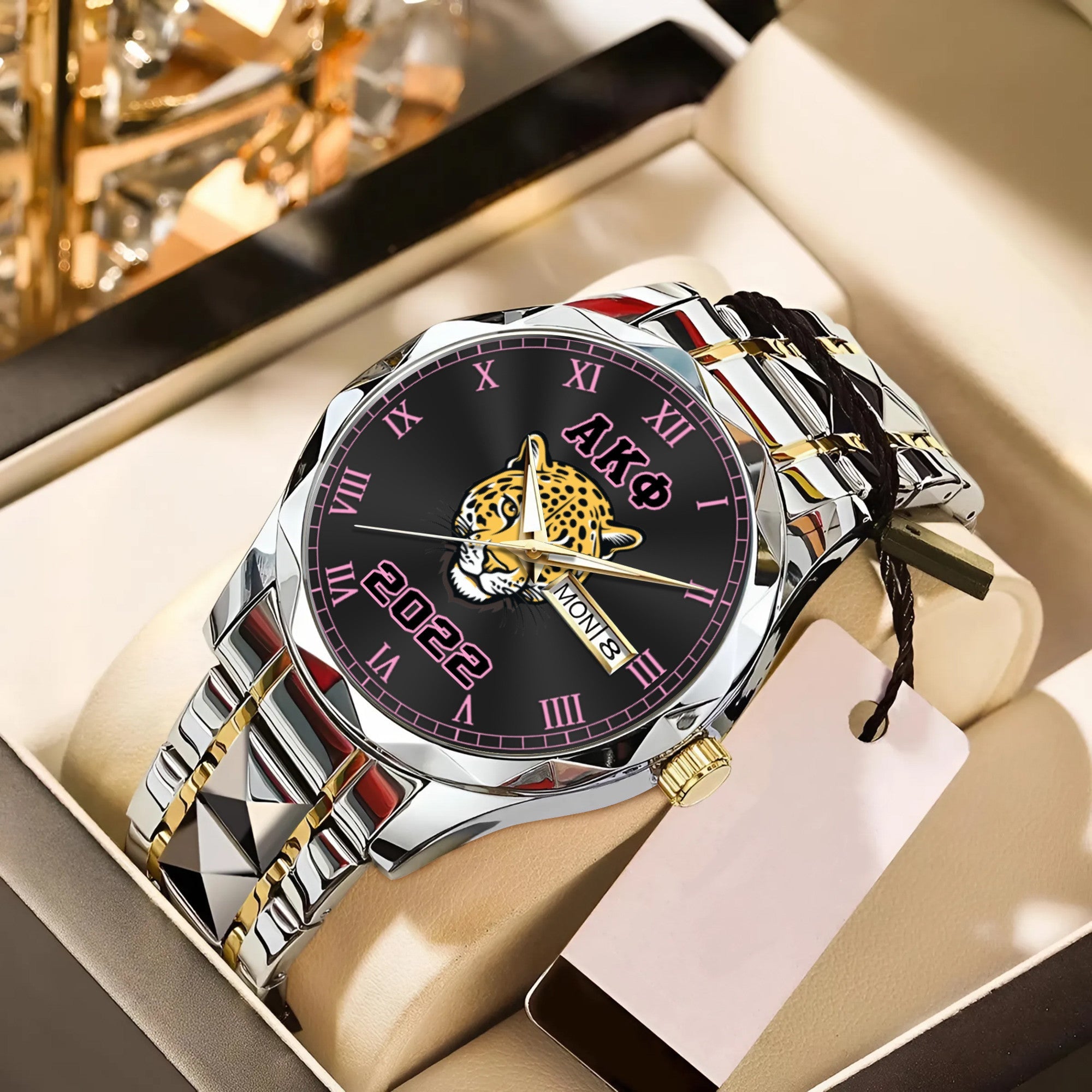Greeklife Accessories - Alpha Kappa Phi Sorority Leopard Alloy Luxury Quartz Watch A31