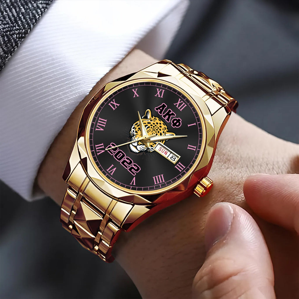 Greeklife Accessories - Alpha Kappa Phi Sorority Leopard Alloy Luxury Quartz Watch A31