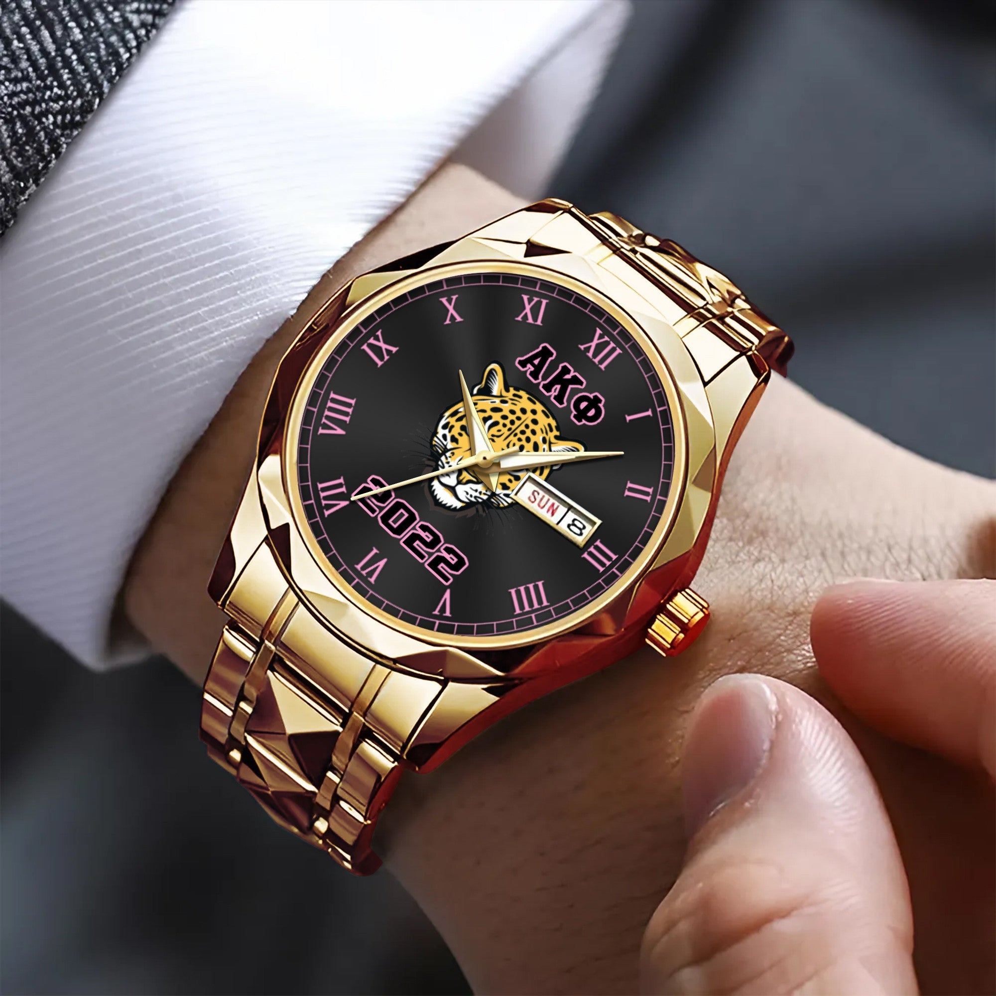 Greeklife Accessories - Alpha Kappa Phi Sorority Leopard Alloy Luxury Quartz Watch A31