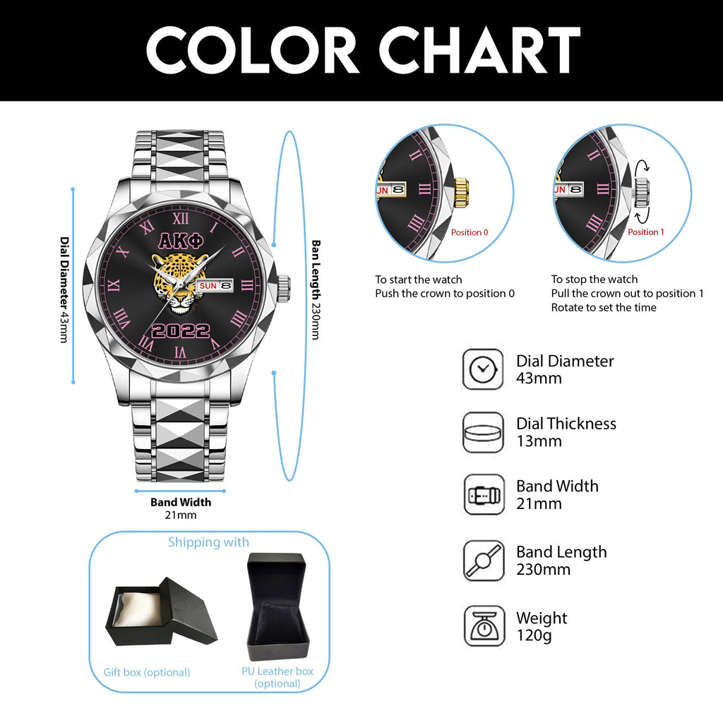 Greeklife Accessories - Alpha Kappa Phi Sorority Leopard Alloy Luxury Quartz Watch A31