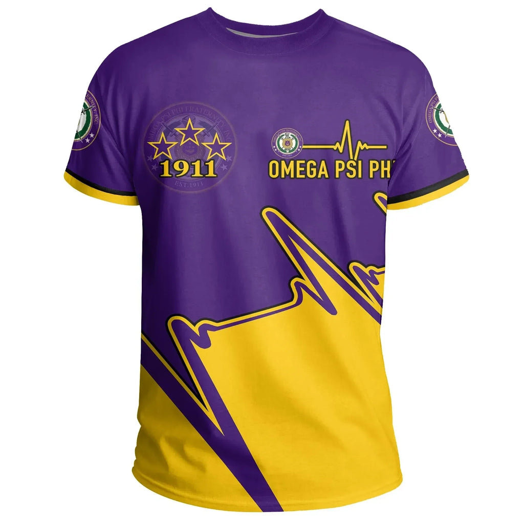Africazone T-Shirt - Personalised Heartbeat Omega Psi Phi Tee J5 | Africazone.store