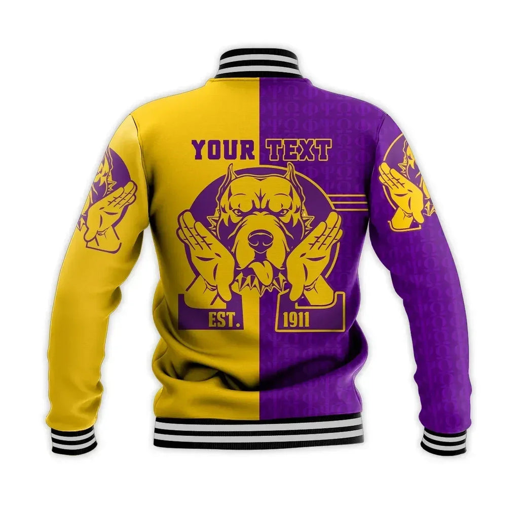 AfricaZone Jacket - Personalised Omega Psi Phi Bull Dogs Sport Baseball Jacket J5 | Africazone.store