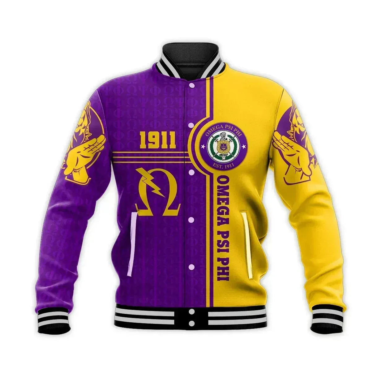 AfricaZone Jacket - Personalised Omega Psi Phi Bull Dogs Sport Baseball Jacket J5 | Africazone.store