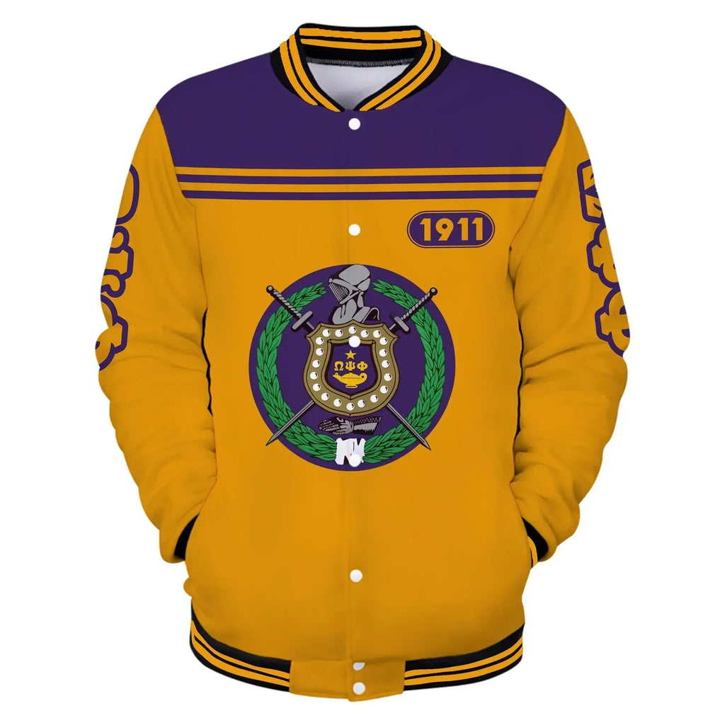 AfricaZone Jacket - Omega Psi Phi Yellow Thunder 1911 Baseball Jacket J5 | Africazone.store