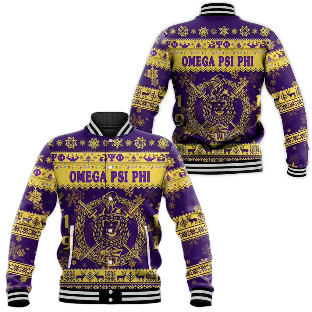 AfricaZone Jacket - Omega Psi Phi Fraternity Christmas Simple Vibes Baseball Jacket J5 | Africazone.store