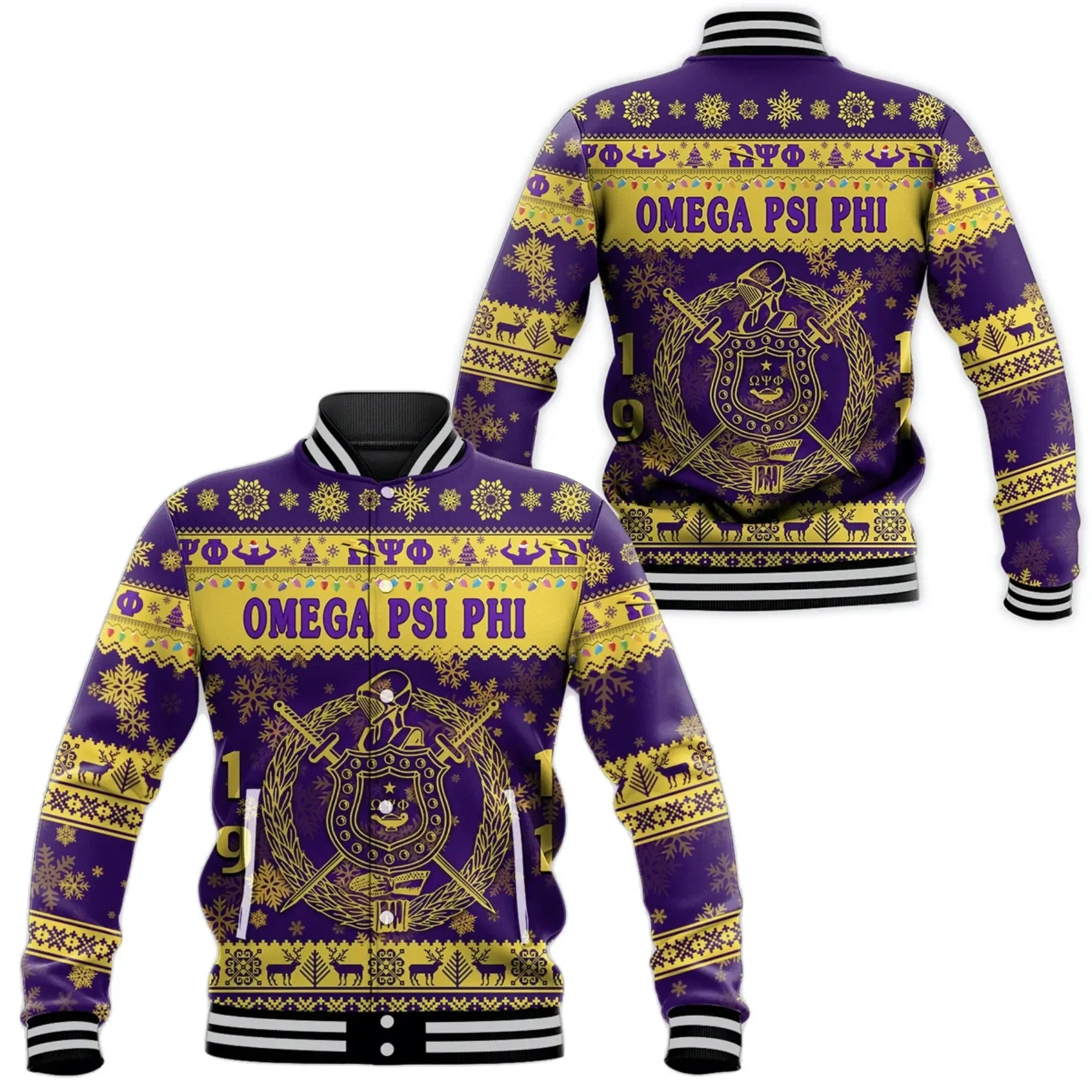 AfricaZone Jacket - Omega Psi Phi Fraternity Christmas Simple Vibes Baseball Jacket J5 | Africazone.store