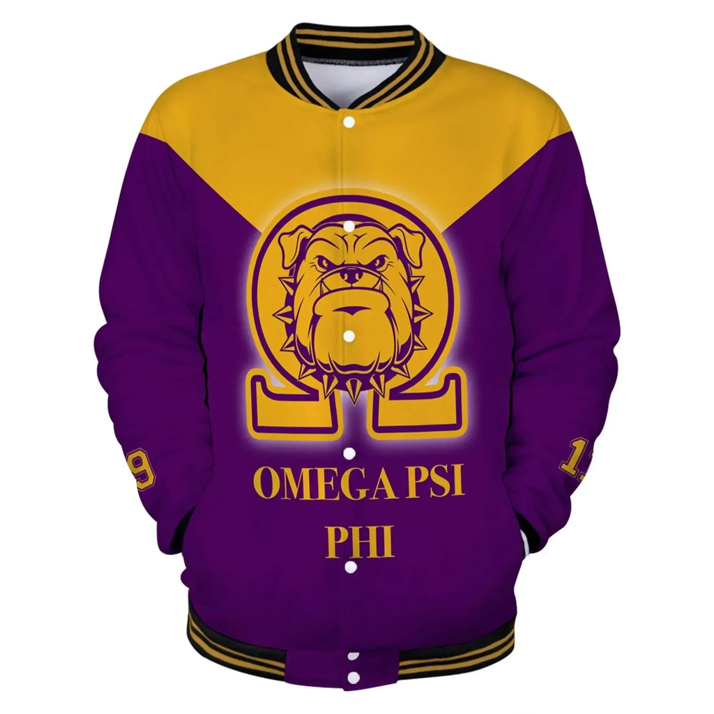 AfricaZone Jacket - Omega Psi Phi Bulldog Chain Baseball Jacket J5 | Africazone.store