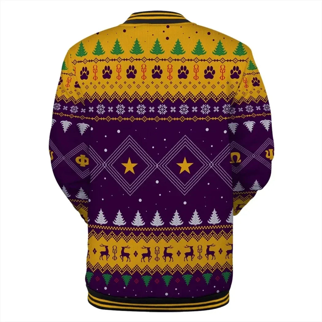 AfricaZone Jacket - Omega Psi Phi Bulldog Hand Sign Christmas Baseball Jacket J5 | Africazone.store