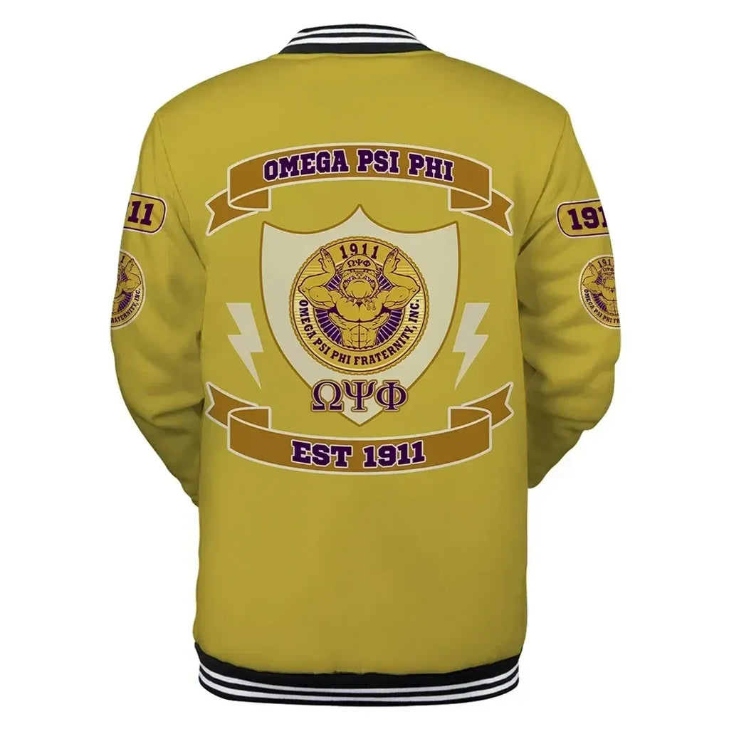 AfricaZone Jacket - Omega Psi Phi Invictus Bulldog Baseball Jacket J5 | Africazone.store