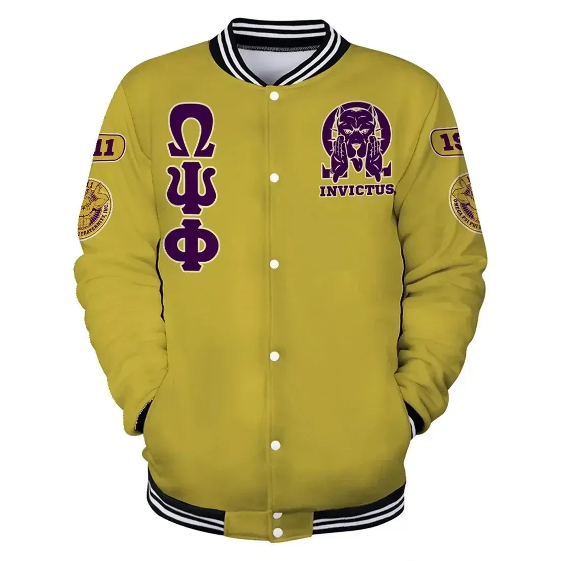 AfricaZone Jacket - Omega Psi Phi Invictus Bulldog Baseball Jacket J5 | Africazone.store