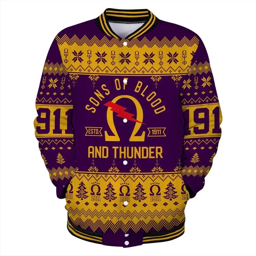 AfricaZone Jacket - Lux Omega Psi Phi Sons Of Blood Christmas Baseball Jacket J5 | Africazone.store