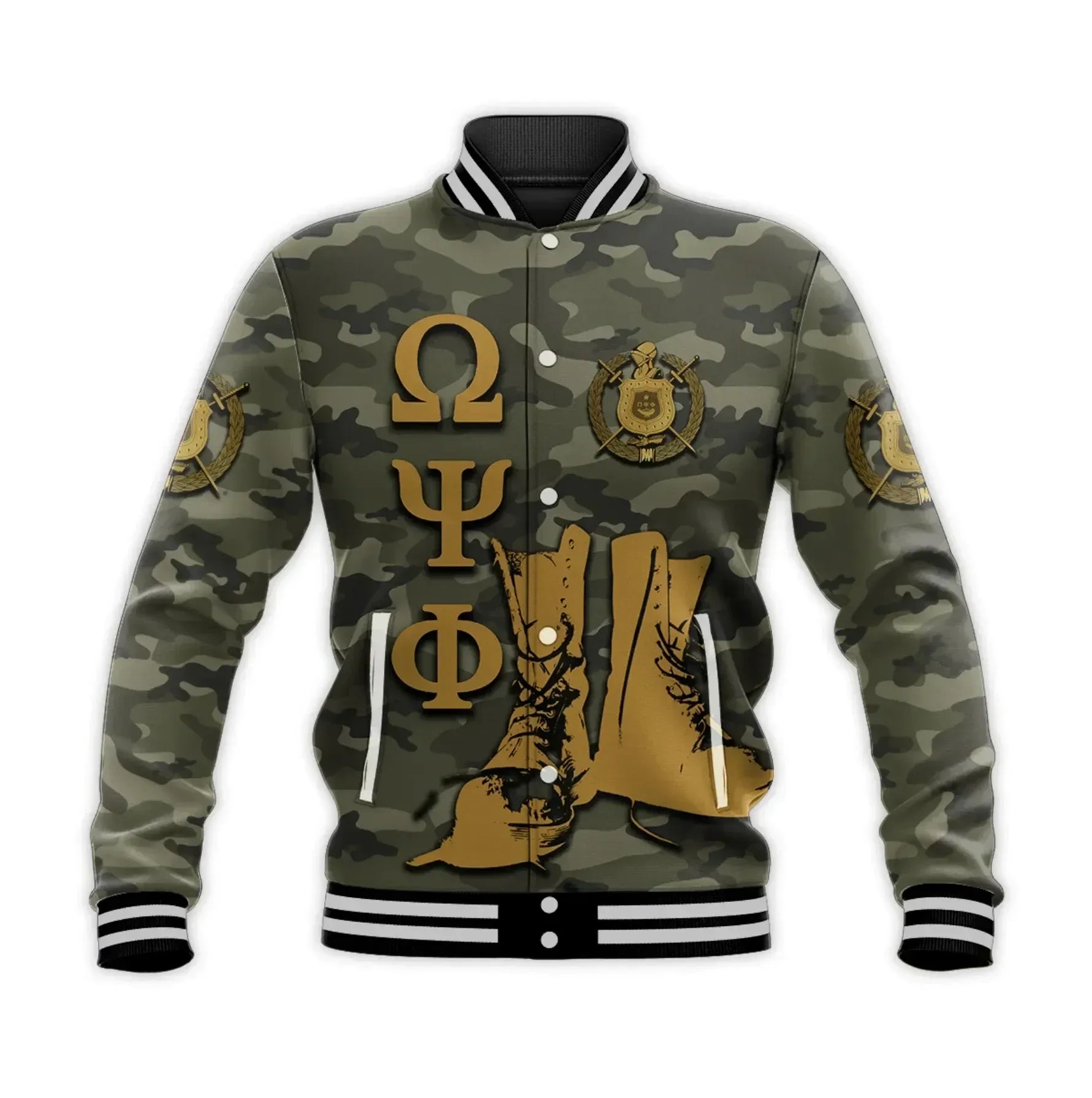 AfricaZone Jacket - Personalised Omega Psi Phi Army Boots 1911 Baseball Jacket J5