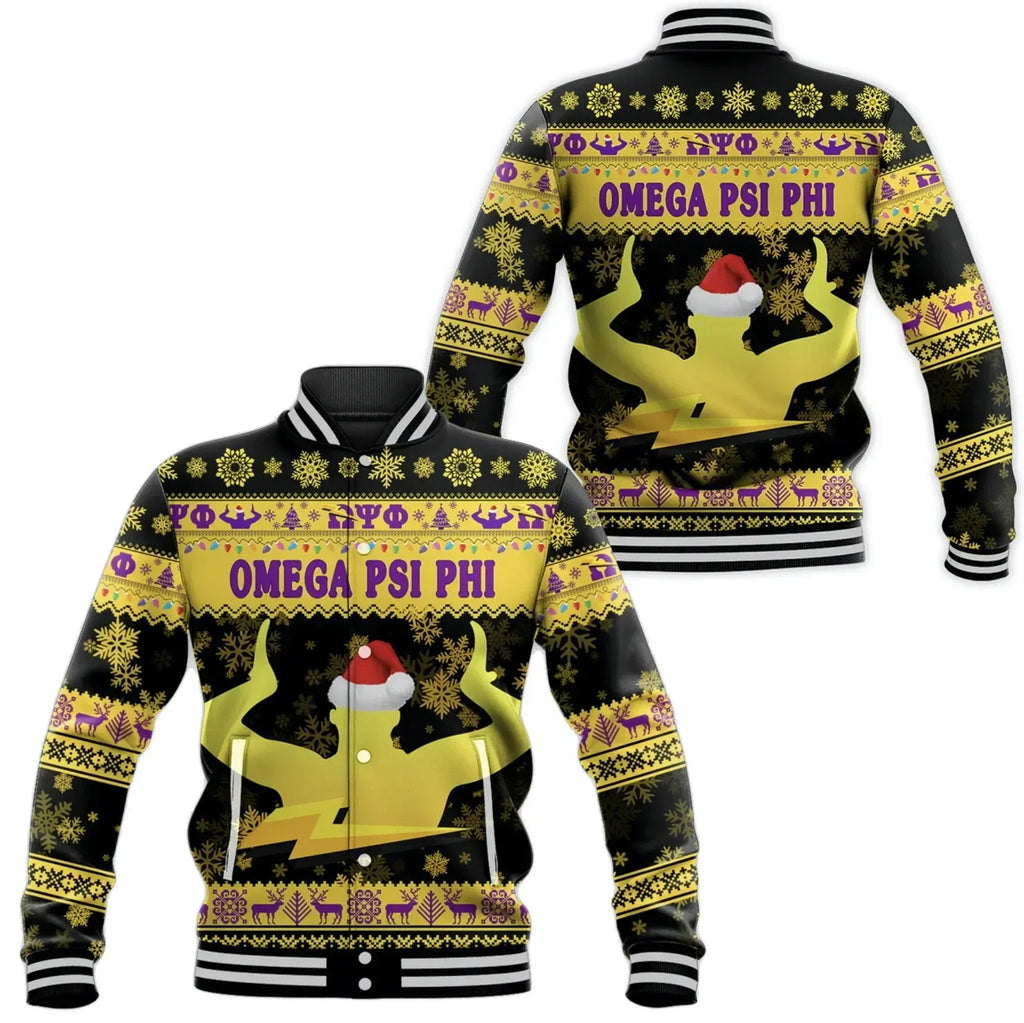 AfricaZone Jacket - Omega Psi Phi Fraternity Christmas Hand Sign - Black Baseball Jacket J5 | Africazone.store