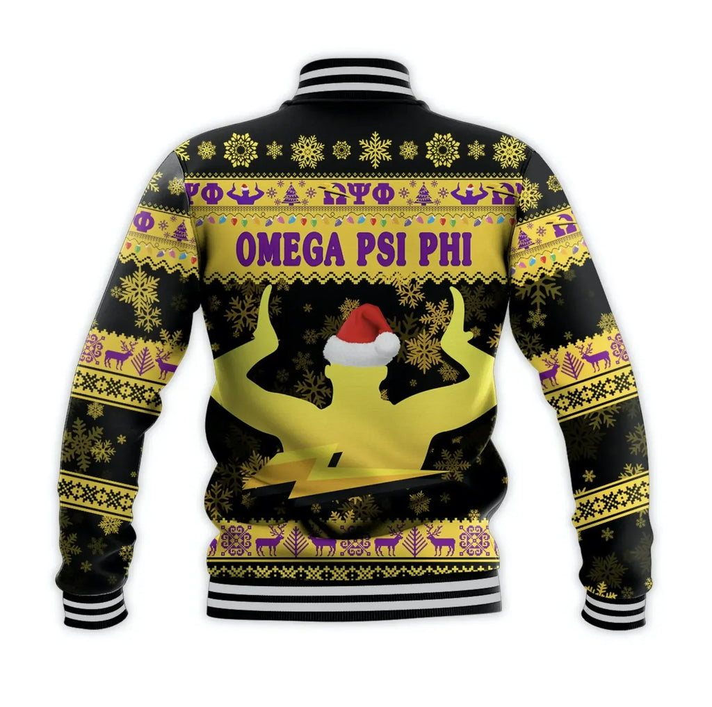 AfricaZone Jacket - Omega Psi Phi Fraternity Christmas Hand Sign - Black Baseball Jacket J5