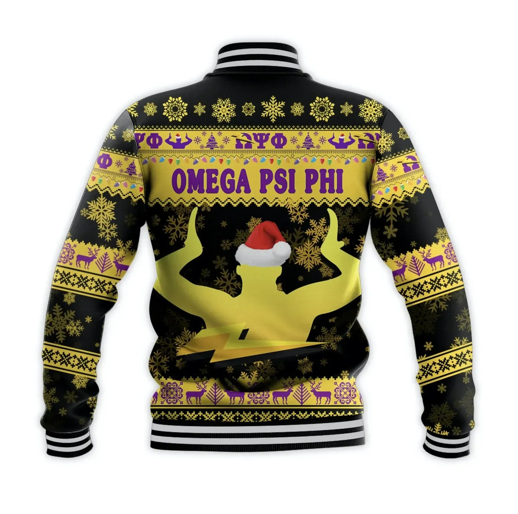 AfricaZone Jacket - Omega Psi Phi Fraternity Christmas Hand Sign - Black Baseball Jacket J5