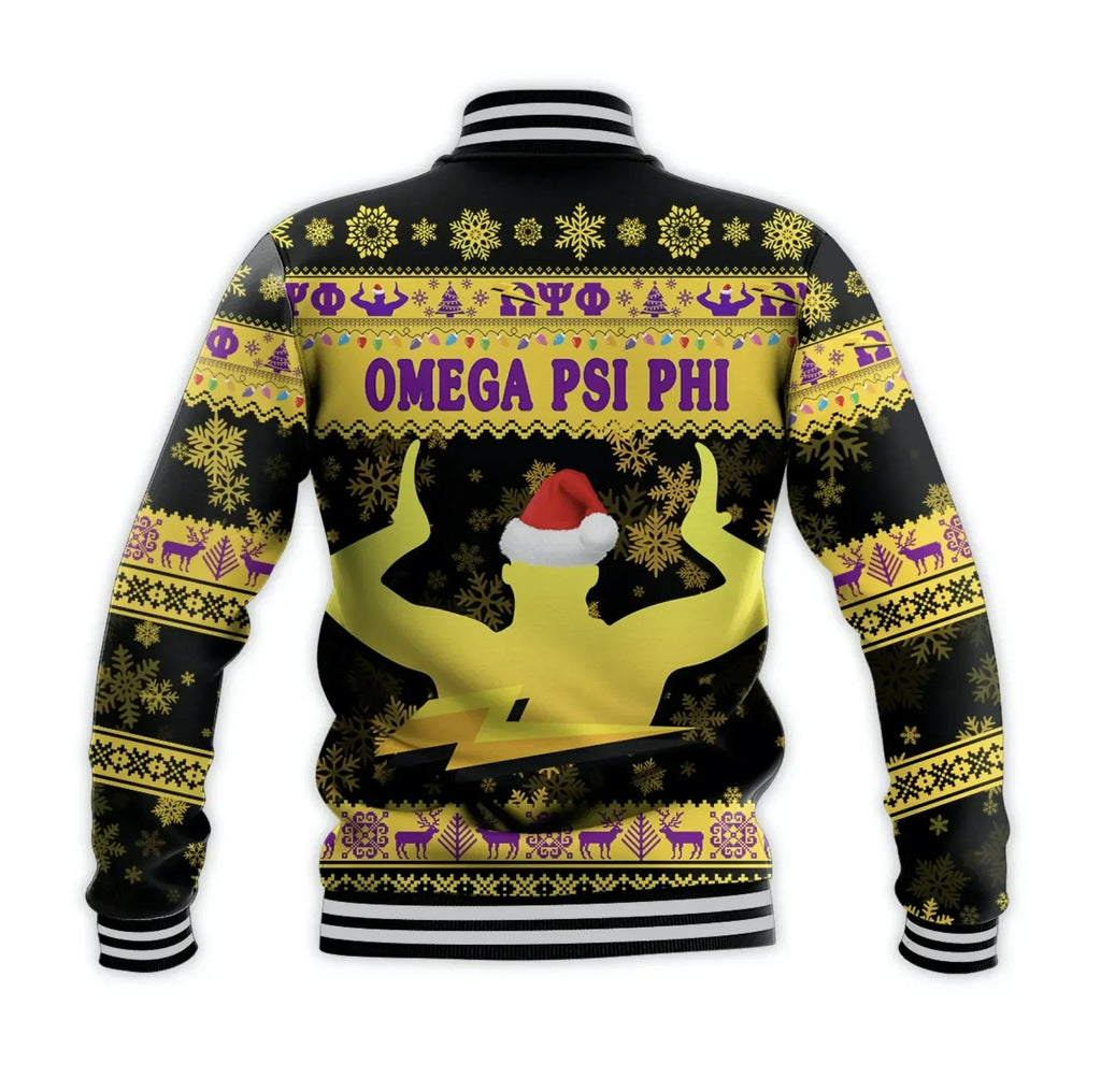 AfricaZone Jacket - Omega Psi Phi Fraternity Christmas Hand Sign - Black Baseball Jacket J5