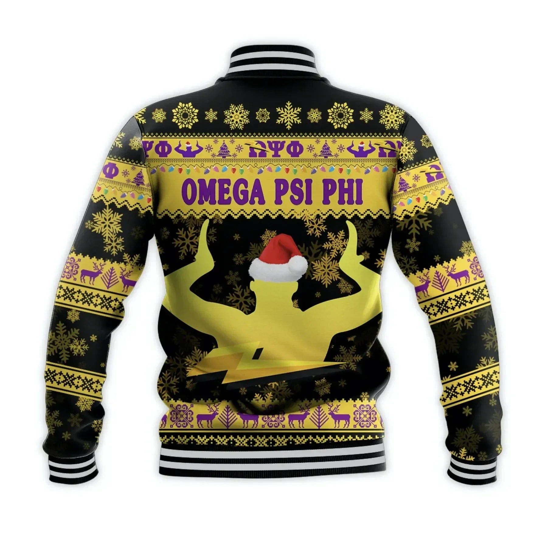 AfricaZone Jacket - Omega Psi Phi Fraternity Christmas Hand Sign - Black Baseball Jacket J5