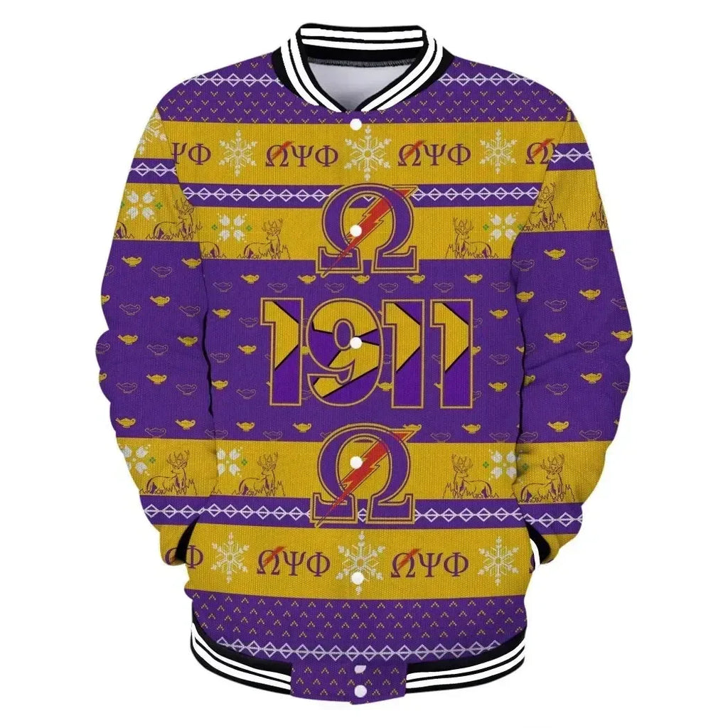 AfricaZone Jacket - Lux Omega Psi Phi Thunder Christmas Baseball Jacket J5 | Africazone.store