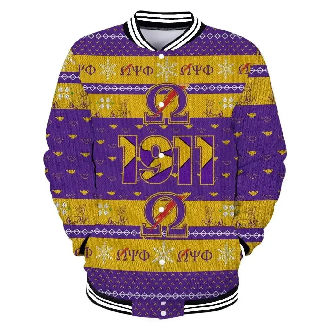 AfricaZone Jacket - Lux Omega Psi Phi Thunder Christmas Baseball Jacket J5 | Africazone.store
