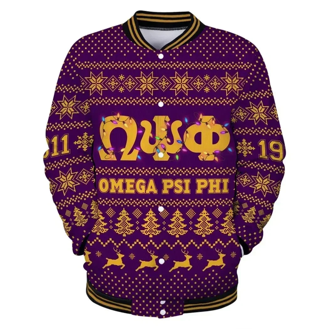 AfricaZone Jacket - Omega Psi Phi Led Lights Christmas Baseball Jacket J5 | Africazone.store