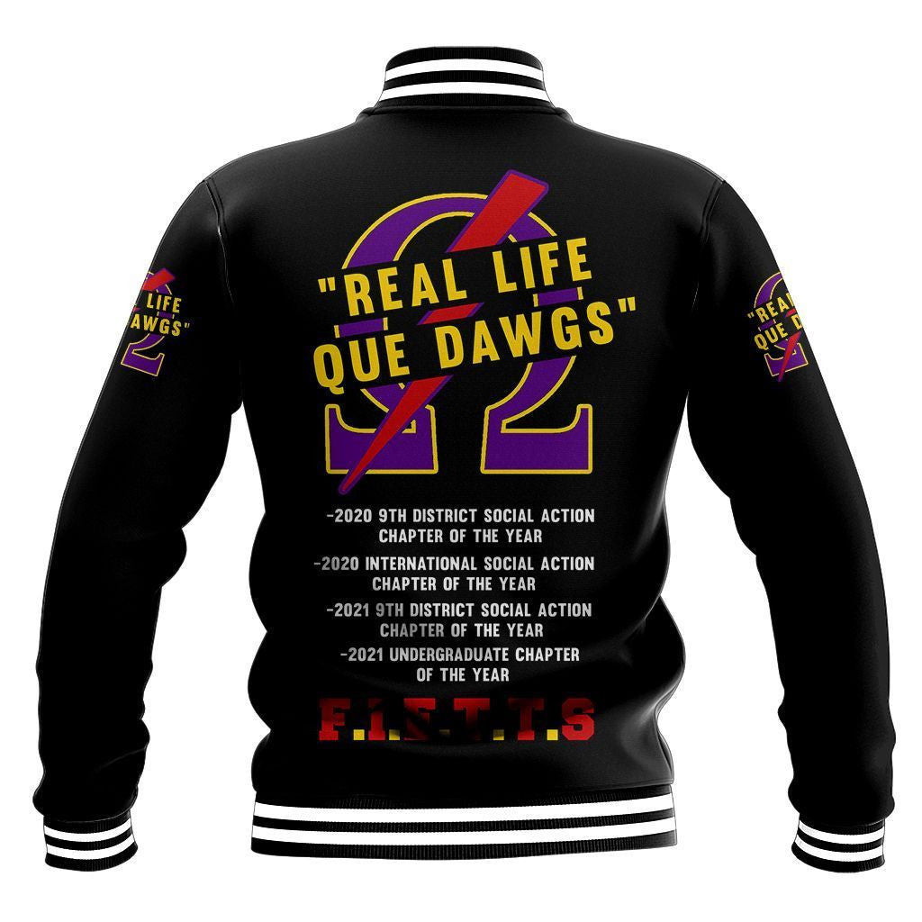 AfricaZone Jacket - OMEGA PSI PHI REAL LIFE QUE DAWGS BASEBALL JACKET J5 | Africazone.store
