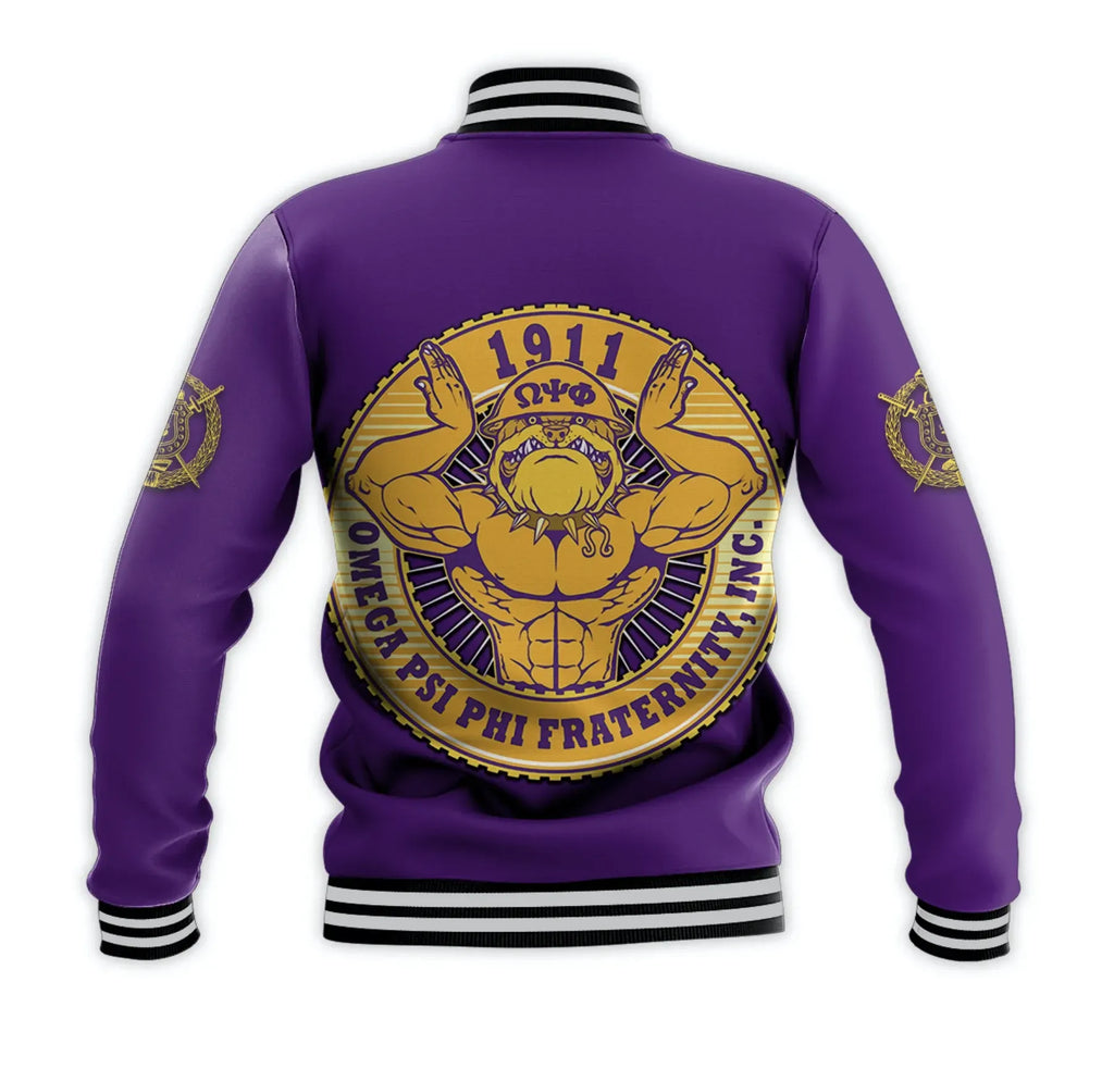 AfricaZone Jacket - Omega Psi Phi Fraternity Que Dog Vibes Baseball Jacket J5